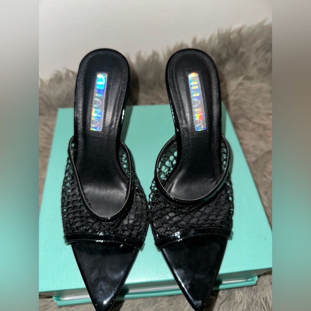 Miss Lola Black Mesh Heels